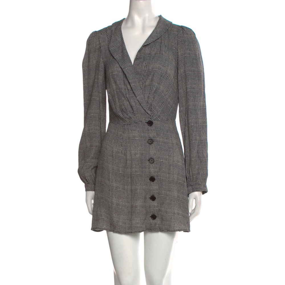 Reformation Black and Grey Houndstooth Button Dress